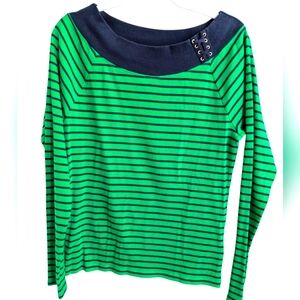 Lauren Ralph Lauren Green Navy‎ Stripe Boatneck Shirt XL Runs Small